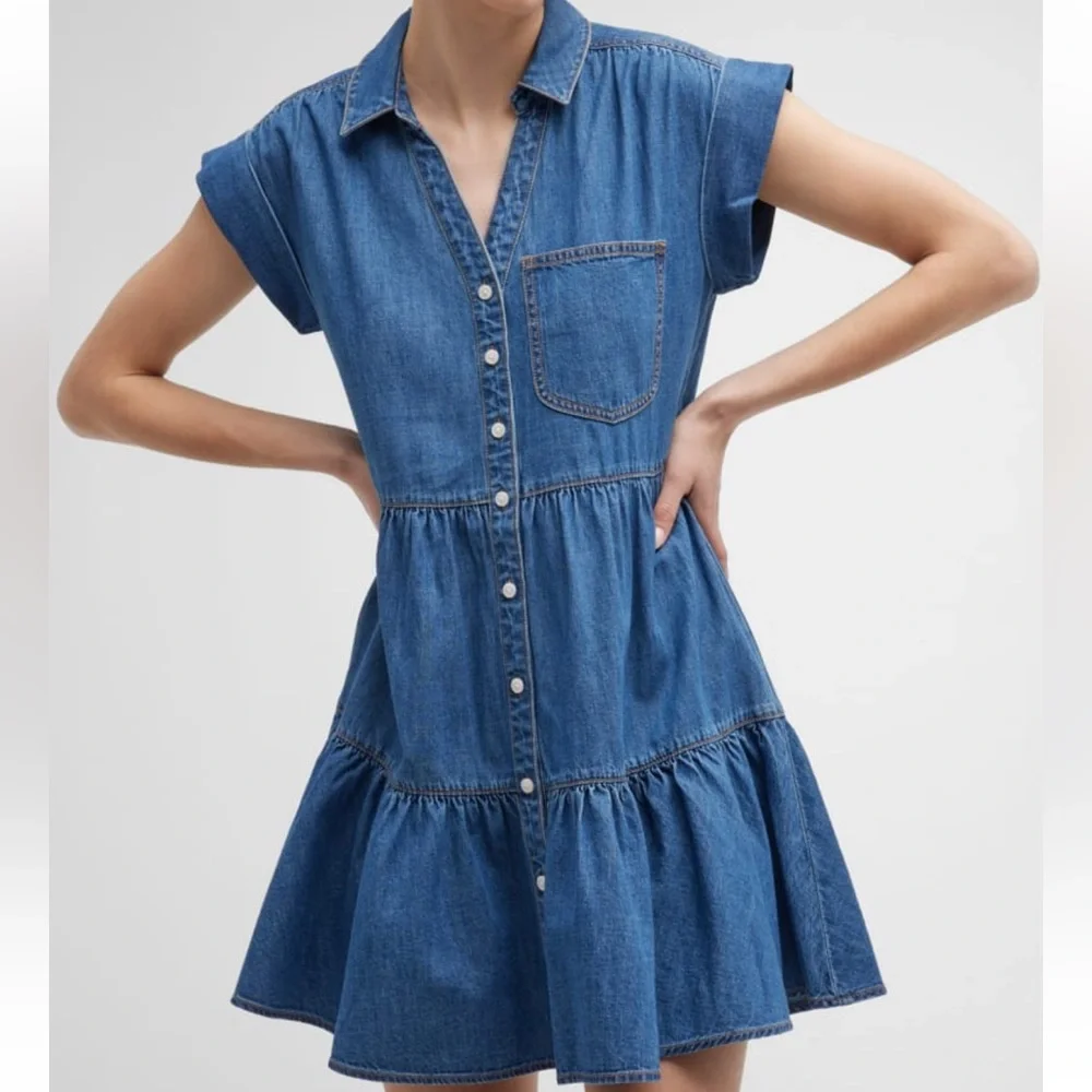 Veronica Beard Trisha Tiered Blue Denim Dress - Picture 7 of 9
